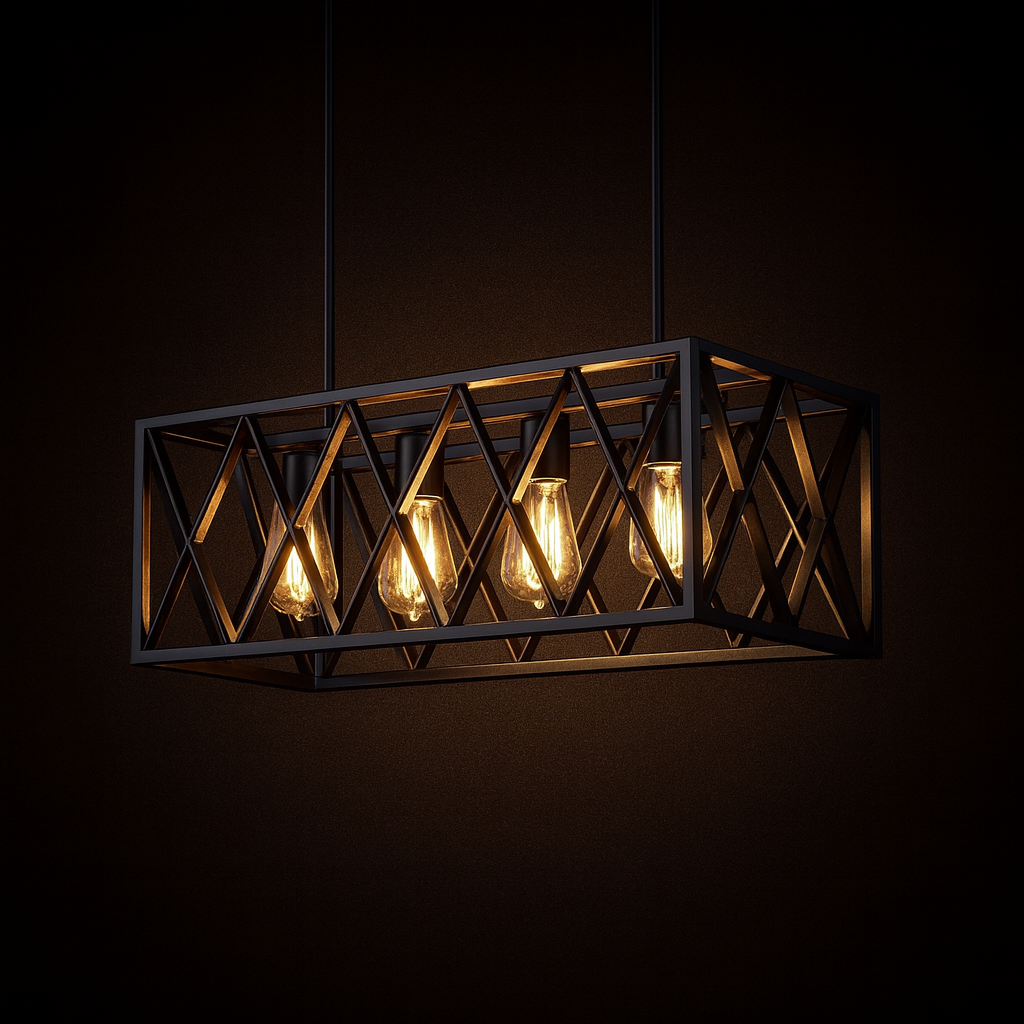 Modern pendant light with geometric design on a dark background
