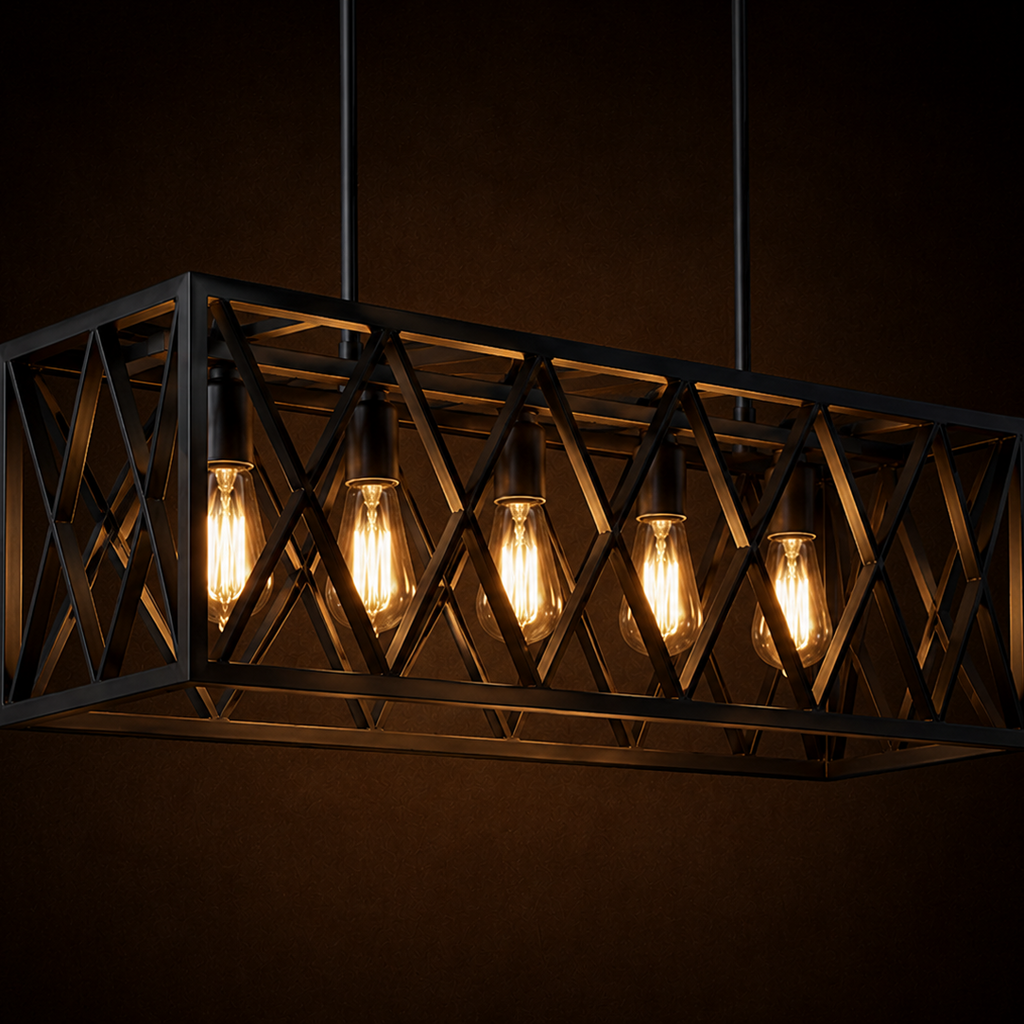 Rectangular industrial-style pendant light fixture