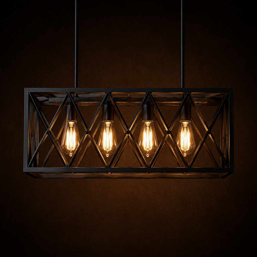 Rectangular industrial-style pendant light fixture