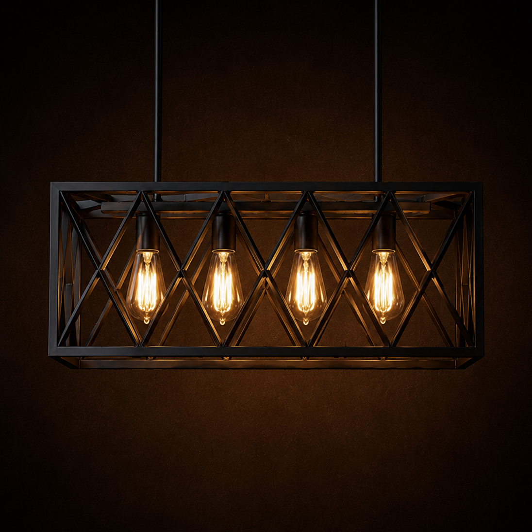Rectangular industrial-style pendant light fixture