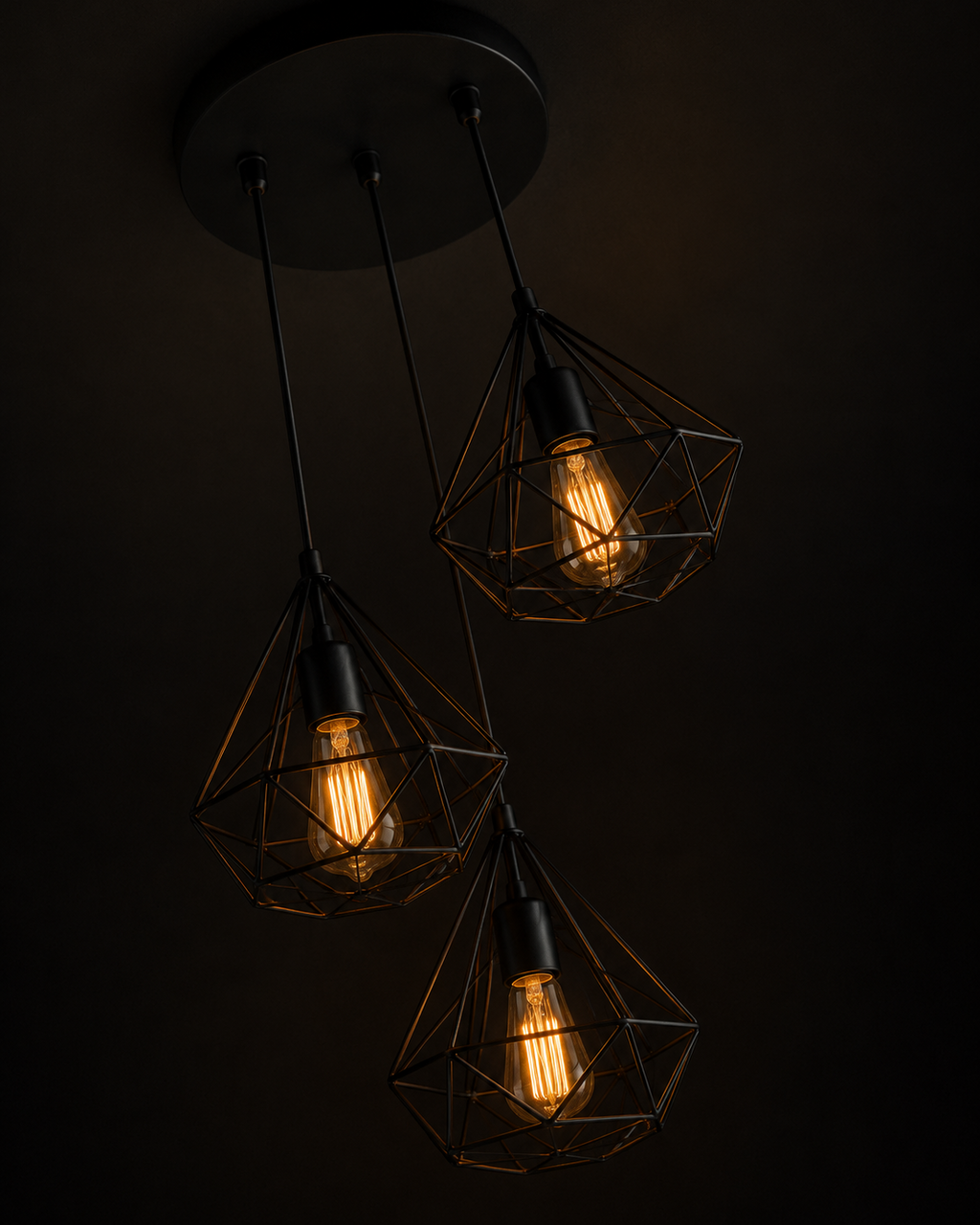 Three geometric wireframe lampshades